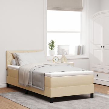 Vidaxl Box Spring Bed With Mattress & Led Cream 100x200 Cm Fabric