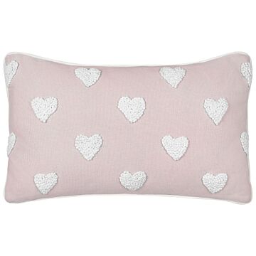 Scatter Cushion Pink Cotton 30 X 50 Cm Throw Pillow Embroidered Hearts Pattern Beliani