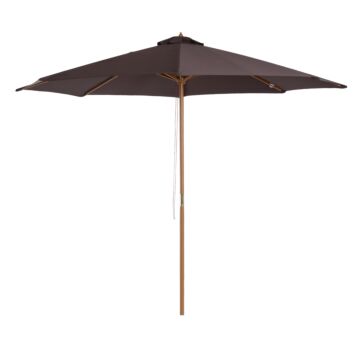Outsunny ⌀3m Bamboo Wooden Market Patio Umbrella Garden Parasol Outdoor Sunshade Canopy, 8-ribs,coffee