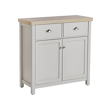 Sideboard Grey Light Wood 2 Drawers Cabinet Rectangular Modern Beliani