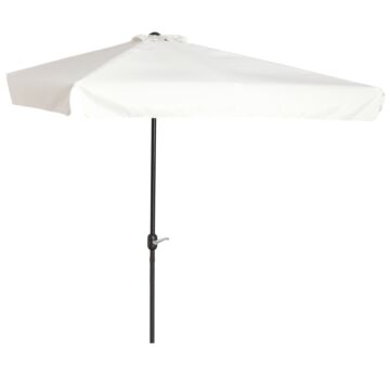 Outsunny 2.3m Half Parasol Semi Round Umbrella Patio Metal Frame Crank Handle For Balcony-- No Base Included, Cream White
