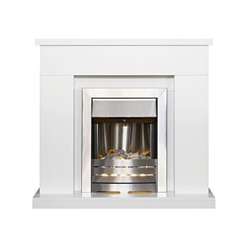 Adam Lomond Fireplace In Pure White With Helios Electric Fire In Brushed Steel, 39 Inch