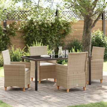 Vidaxl 5 Piece Garden Dining Set With Cushions Beige Poly Rattan