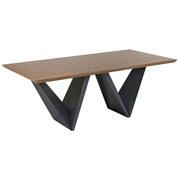 Dining Table Dark Wood Top Black Metal Legs 200 X 100 Cm Industrial Beliani