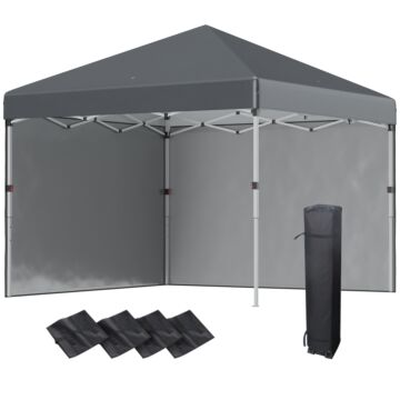 Outsunny 3 X 3 (m) Pop Up Gazebo With 2 Sidewalls, Leg Weight Bags And Carry Bag, Height Adjustable Party Tent Event Shelter For Garden, Dark Grey