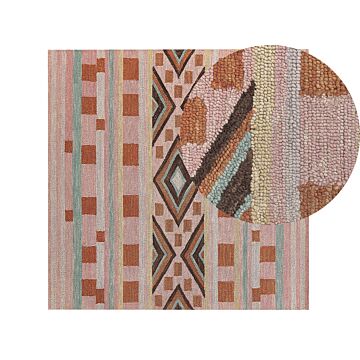 Area Rug Multicolour Wool 200 X 200 Cm Hand Tufted Geometric Pattern Boho Living Room Bedroom Beliani