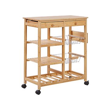 Kitchen Trolley Bamboo Light Wood With Wheels Wine Rack Cart Dining Room Movable Beliani