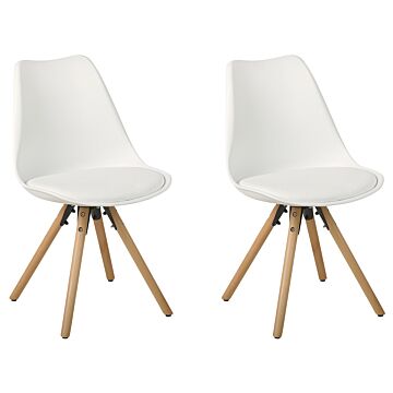 Set Of 2 Dining Chairs White Faux Leather Seat Sleek Wooden Legs Beliani