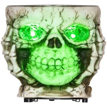 Homcom 14cm 5.5" Skeleton Candy Bowl Outdoor Halloween Decoration, Halloween Prop With Sound Activated, Light Up Eyes, Sound Effects For Haunted House