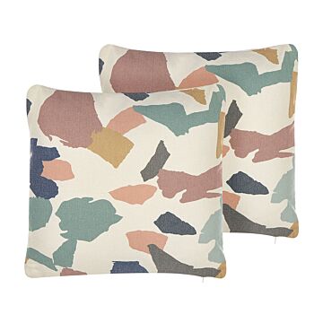 Set Of 2 Decorative Cushions Multicolour Polyester Cotton 45 X 45 Cm Abstract Pattern Paint Print Pillow Decor Accessories Beliani