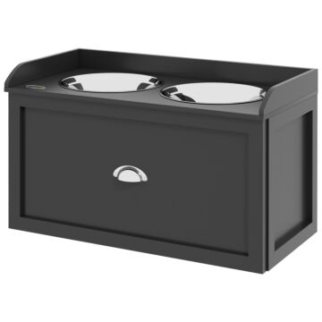 Pawhut Stainless Steel Raised Dog Bowls, With 21l Storage Drawer For Large Dogs And Cats - Black