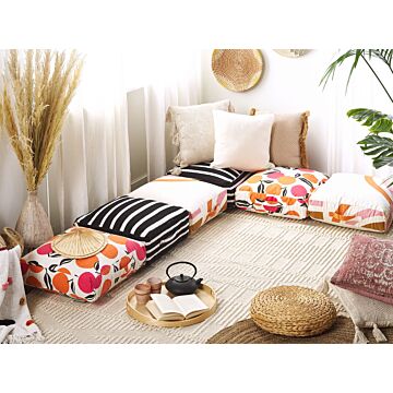Floor Cushion Black And White Cotton 50 X 50 X 20 Cm Striped Pattern Square Fabric Seating Pouffe Beliani