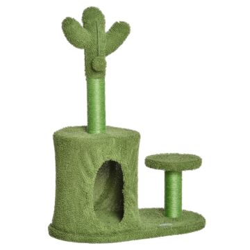 Pawhut Cat Tree Tower Cactus Shape With Scratching Post Condo Perch Dangling Ball Kitten Toy Play House Activity Center