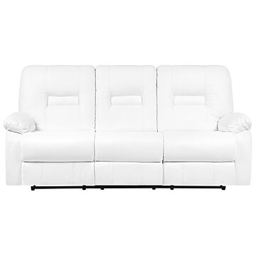 Recliner Sofa White 3 Seater Faux Leather Manually Adjustable Back And Footrest Beliani