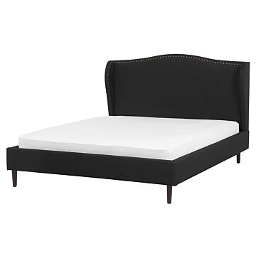 Bed Frame Black Fabric Upholstery Dark Wood Legs King Size 5ft3 Retro Beliani
