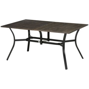 Outsunny Six-seater Steel Garden Table, With ⌀41mm Parasol Hole - Wood-effect