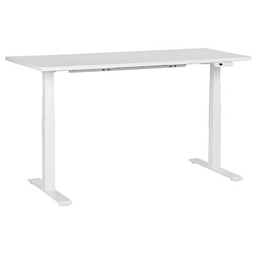 Electrically Adjustable Desk White Tabletop White Steel Frame 160 X 72 Cm Sit And Stand Square Feet Modern Design Beliani