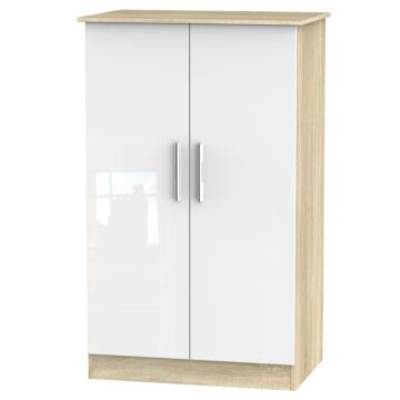 Contrast Double Plain Midi Wardrobe In White & Bardolino Oak