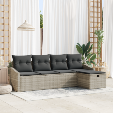Vidaxl 5 Piece Garden Sofa Set With Cushions Light Grey Poly Rattan