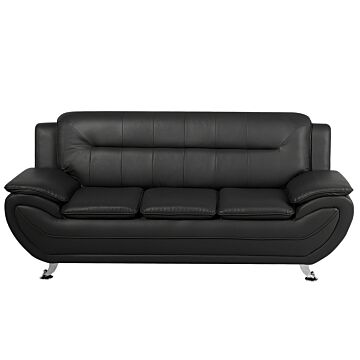 3 Seater Sofa Black Faux Leather Pillow Top Arms Modern Beliani