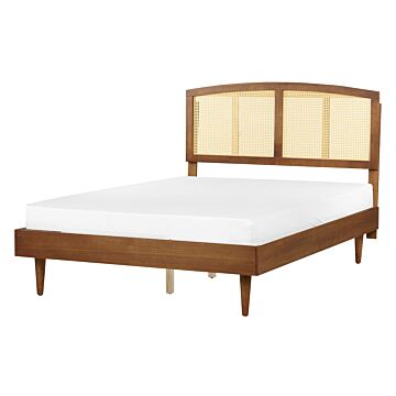 Bed Light Rubber Wood Eu Double Size 4ft6 With Headboard Slatted Base Minimalistic Rustic Style Beliani