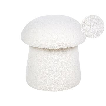 Pouffe White Boucle Round 45 X 45 X 46 Cm Footstool Accent Upholstery Mushroom Shaped Modern Living Room Bedroom Furniture Beliani