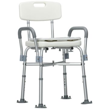 Homcom Aluminium Shower Chair With Backs And Arms, Height Adjustable Shower Seat With Removable Padded Cushion, Bath Stool For Seniors, Disabled, Pregnant, White