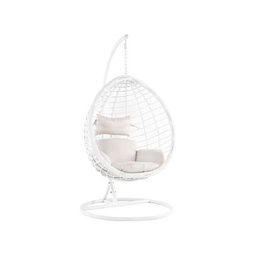 Rattan Pe Hanging Chair White Swing Egg Shape Wicker Rustic Boho Beliani