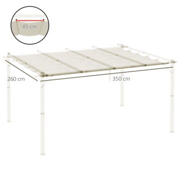 Outsunny Retractable Pergola Shade Cover, Replacement Canopy For 4 X 3 (m) Pergola, Retractable Roof, Cream White