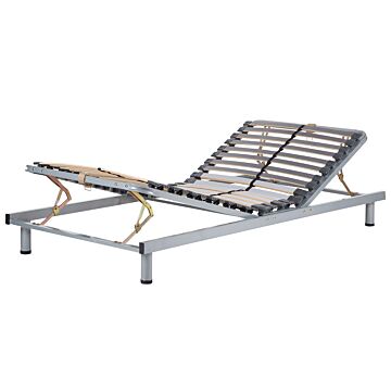Manually Adjustable Bed Base 3ft Eu Single Wooden Slats Black Steel Frame With Legs Wooden Slats Freestanding Beliani