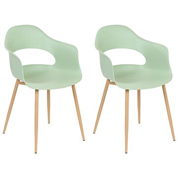 Set Of 2 Dining Chairs Light Green Synthetic Material Sleek Legs Decorative Home Furniture Dining Room Beliani