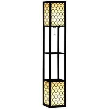 Homcom Floor Lamp With Shelves, Dual Light, Modern Tall Standing Lamps For Living Room, Bedroom, With Pull Chain Switch (bulb Not Included), Black