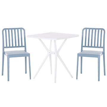 Bistro Set Blue And White Plastic 2 Chairs 1 Table Modern Rust Water Resistant Garden Balcony Furniture Beliani
