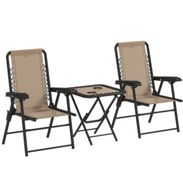 Outsunny Three-piece Garden Table And Chair Set - Khaki