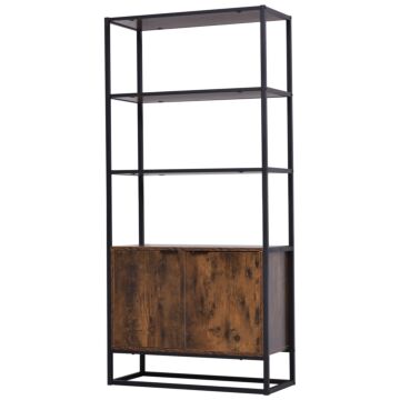 Homcom Storage Cabinet With 3 Open Shelves Cupboard Freestanding Tall Organizer Multifunctional Rack For Livingroom Bedroom Kitchen Rustic Brown