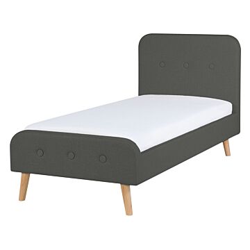 Slatted Bed Frame Dark Grey Polyester Fabric Upholstered Wooden Legs 3ft Eu Single Size Modern Design Beliani