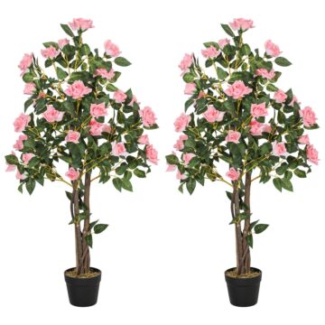 Homcom Set Of Two Faux Rose Plants, With Pots