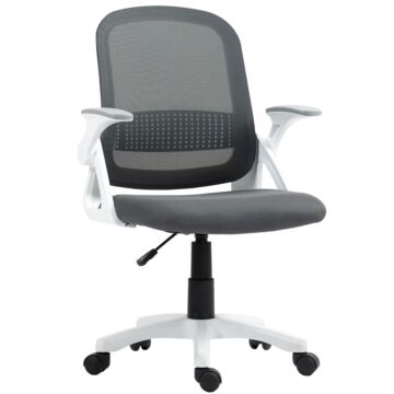 Homcom Breathable Mesh Office Chair, Ergonomic Swivel Computer Chair With Flip-up Armrests, Lumbar Back Support For Home/office, Grey