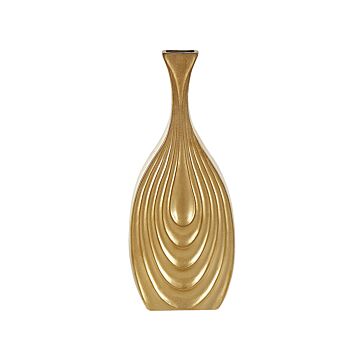 Decorative Table Vase Gold Ceramic 39 Cm Carved Surface Irregular Shape Beliani
