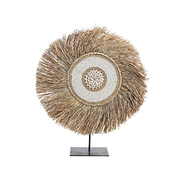 Straw Ornament With Shells Light Wood Handmade Natural Seaside Design Contemporary Art Beliani