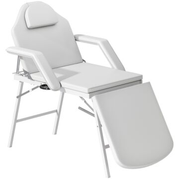 Homcom Portable Massage Table, 3 Section Adjustable Beauty Bed, Foldable Massage Bed With Face Hole, Recliner Chair With Removable Headrest And Armrests For Spa, Lash, Tattoo, White