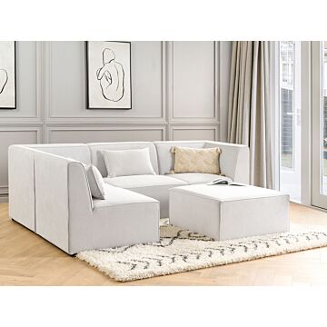 Modular Right Corner 4 Seater Sofa Off White Corduroy With Ottoman 4 Seater Sectional Sofa Modern Design Beliani