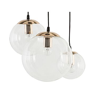 3 Light Pendant Lamp Transparent Glass Golden Metal Element Beliani