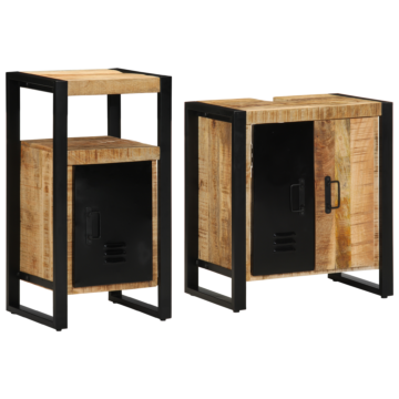 Vidaxl Bathroom Furniture Set 2 Pcs Brown Soild Rough Mango Wood