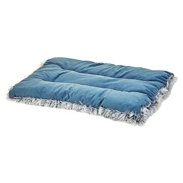 Pet Bed Blue Velvet Polyester 60 X 45 Cm Rectangular Soft Cushion For Dogs Animals Beliani