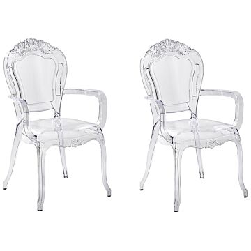 Set Of 2 Dining Chairs Transparent Acrylic Solid Back Stackable Vintage Modern Design Beliani