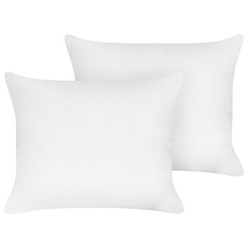 Two Bed Pillows White Lyocell Japara Cotton Rectangular 50 X 60 Cm Polyester Filling Low Profile Sleeping Cushion Bedroom Beliani