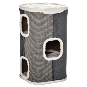 Pawhut Sisal Cat Barrel With Soft Plush & Lamb Fleece Grey