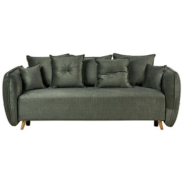 Sofa Bed Green Polyester Velvet Fabric 234 X 104 X 77 Cm Convertible Sleeper Storage Additional Cushions Removable Covers Modern Living Room Bedroom Beliani
