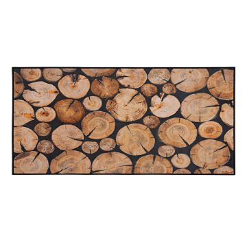 Area Rug Carpet Brown Fabric Modern Pattern Wood Log 3d Print Rectangular 80 X 150 Cm Beliani